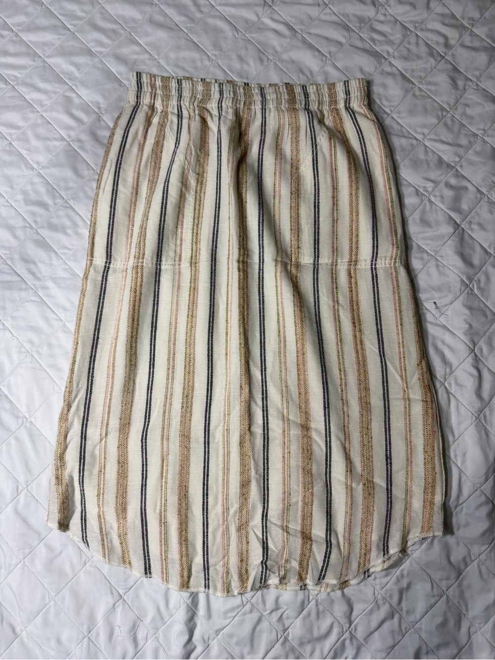 Lilla P Cream Midi Skirt with Tan and Navy Stripes